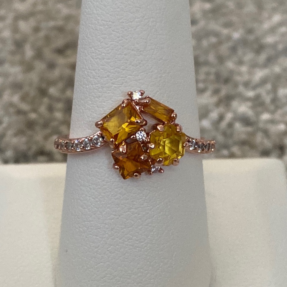 Yellow and Orange Topaz Rose Gold Plated Ring - Size 9